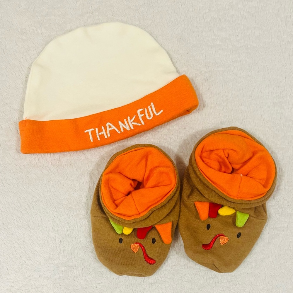 Unisex Infant Baby Thanksgiving Turkey Fall Holiday Cap Hat & Booties Shoes NWOT